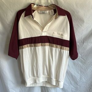 Classics by Palmland horizontal short sleeve banded btm shirt cream maroon & tan